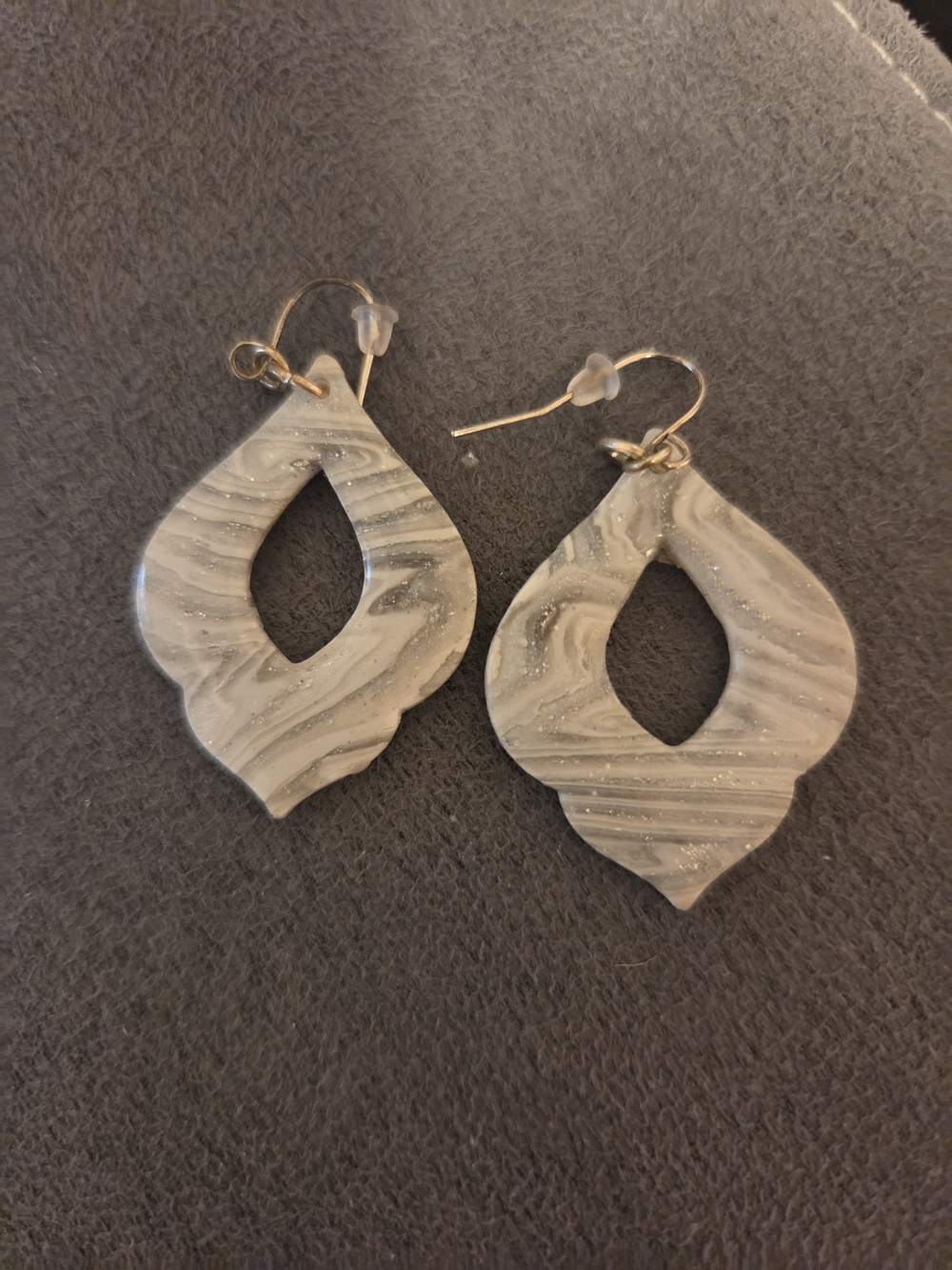 Gray & White Marble Teardrop Resin Earrings - Unbranded